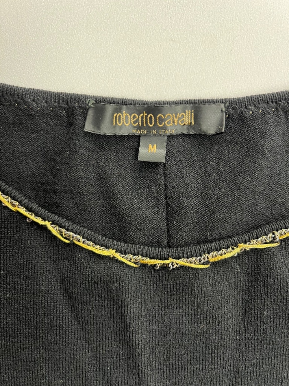 Roberto Cavalli cold-shoulder black wool top gold-tone chain sz Medium - Picture 2 of 15